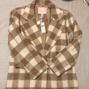 Beige checkered board Anthropologie Hutch Plaid Blazer